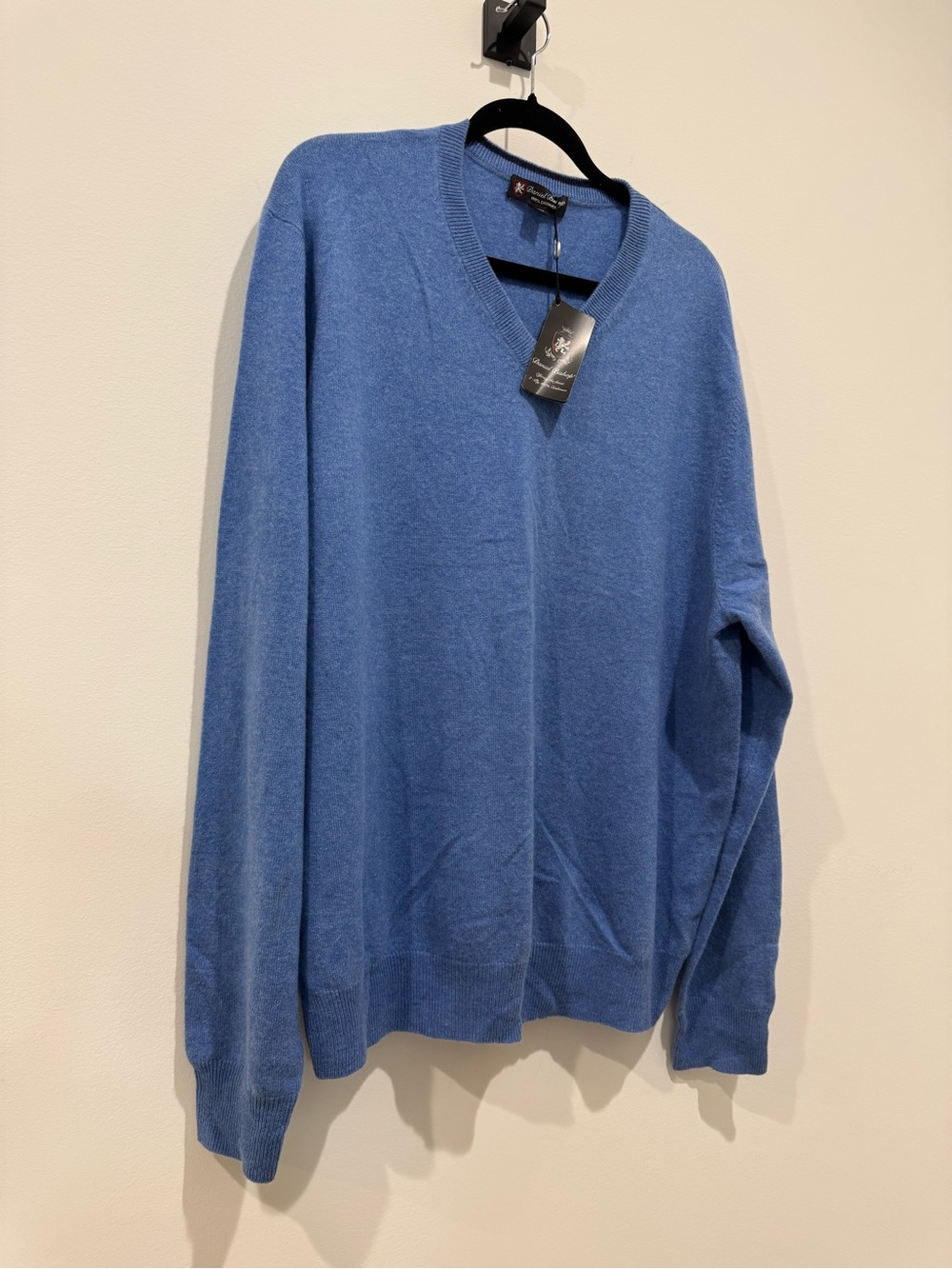 Daniel bishop Men's V‑Neck  cashmere pullover sweater in Heather Blue XXL NWT